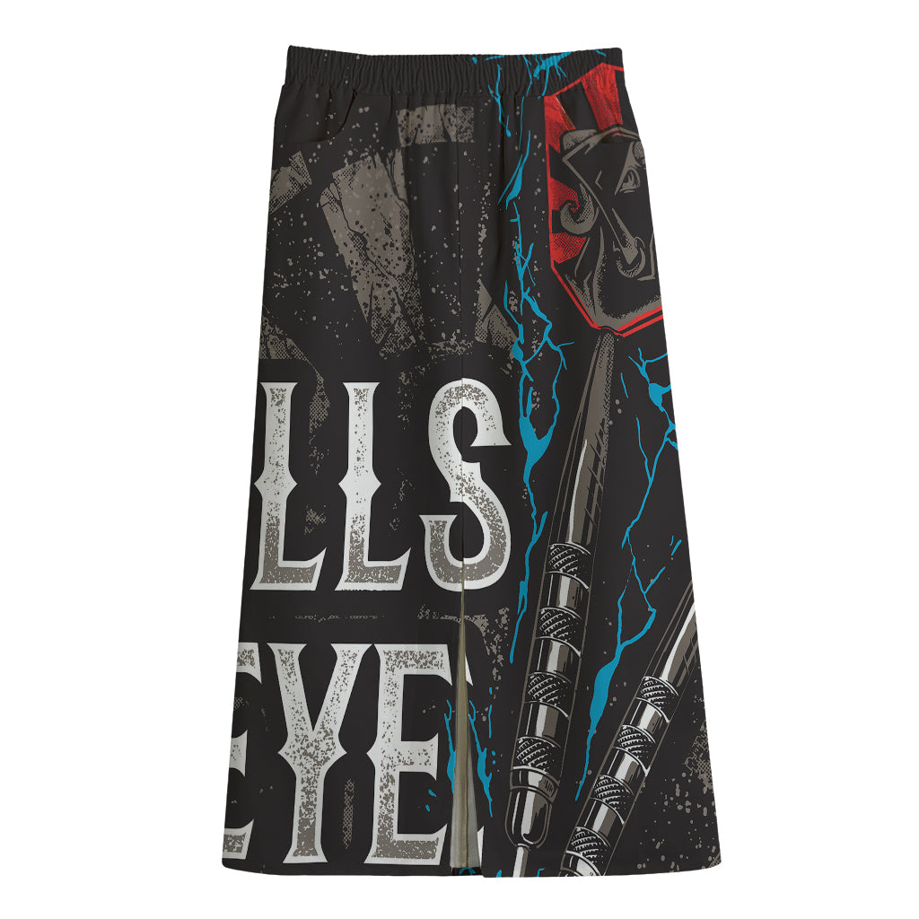 Bullseye Darts Print Cotton Front Slit Maxi Skirt