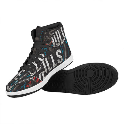Bullseye Darts Print High Top Leather Sneakers