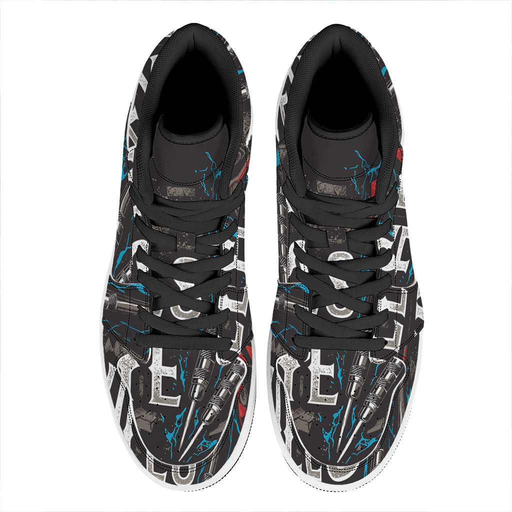 Bullseye Darts Print High Top Leather Sneakers