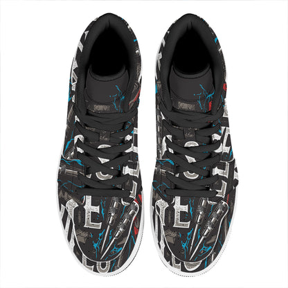 Bullseye Darts Print High Top Leather Sneakers