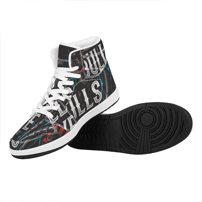 Bullseye Darts Print High Top Leather Sneakers