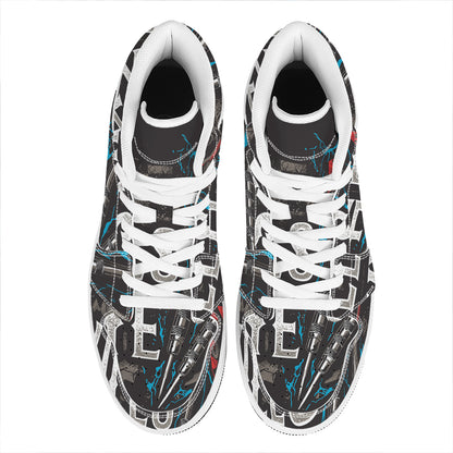 Bullseye Darts Print High Top Leather Sneakers