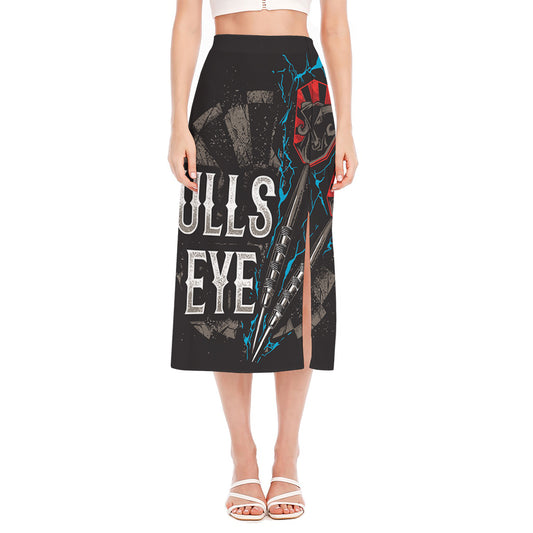 Bullseye Darts Print Side Slit Midi Skirt