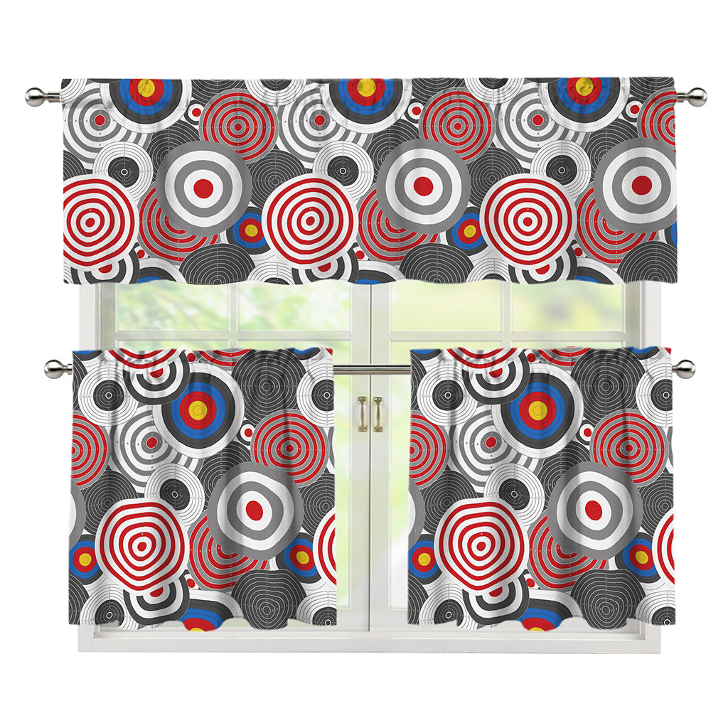 Bullseye Target Pattern Print 3 Piece Kitchen Curtains