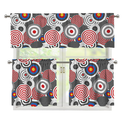 Bullseye Target Pattern Print 3 Piece Kitchen Curtains