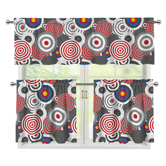 Bullseye Target Pattern Print 3 Piece Kitchen Curtains