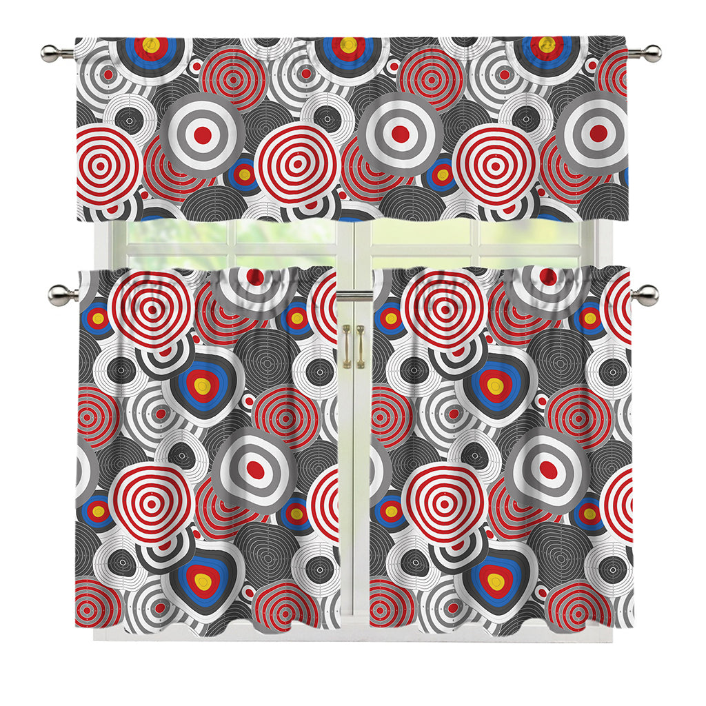 Bullseye Target Pattern Print 3 Piece Kitchen Curtains