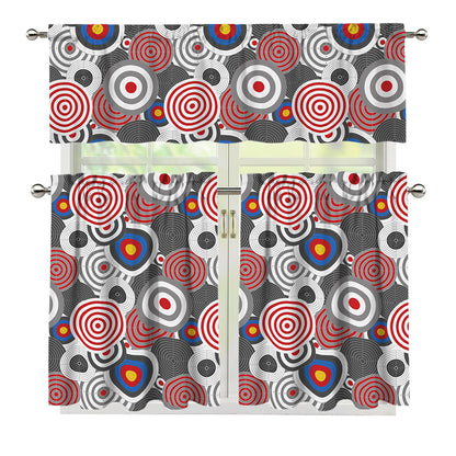Bullseye Target Pattern Print 3 Piece Kitchen Curtains