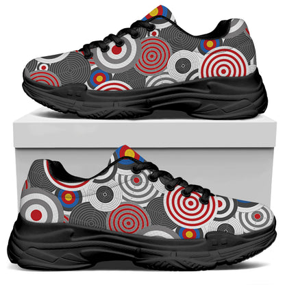 Bullseye Target Pattern Print Black Chunky Shoes