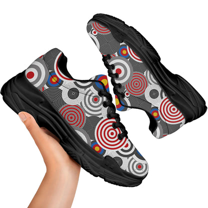 Bullseye Target Pattern Print Black Chunky Shoes
