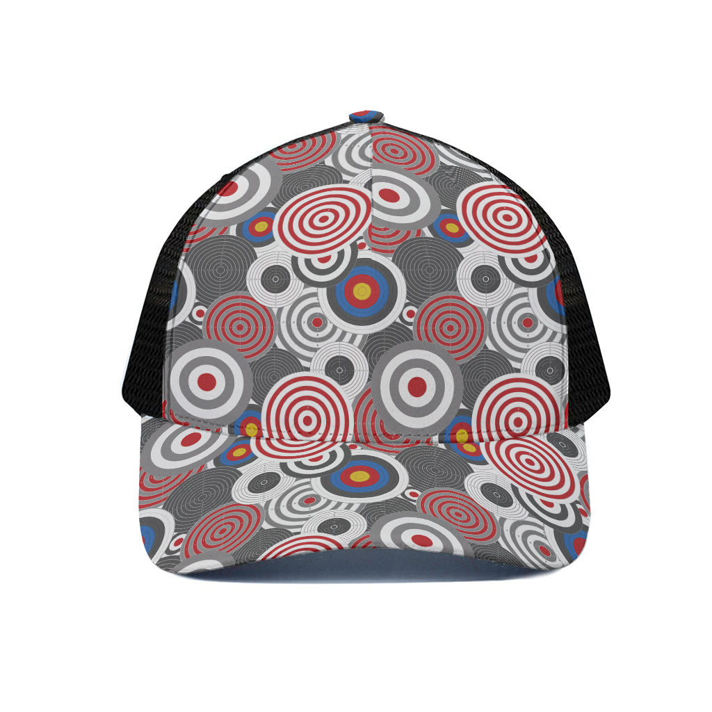Bullseye Target Pattern Print Black Mesh Trucker Cap