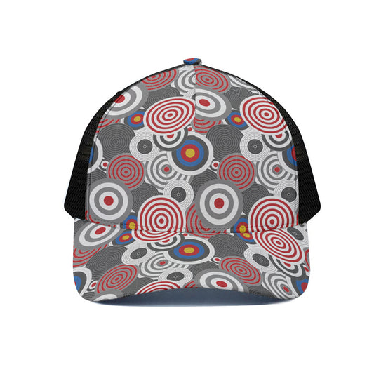 Bullseye Target Pattern Print Black Mesh Trucker Cap