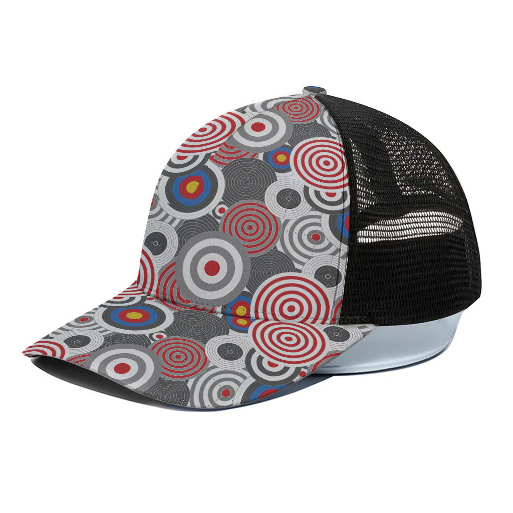 Bullseye Target Pattern Print Black Mesh Trucker Cap
