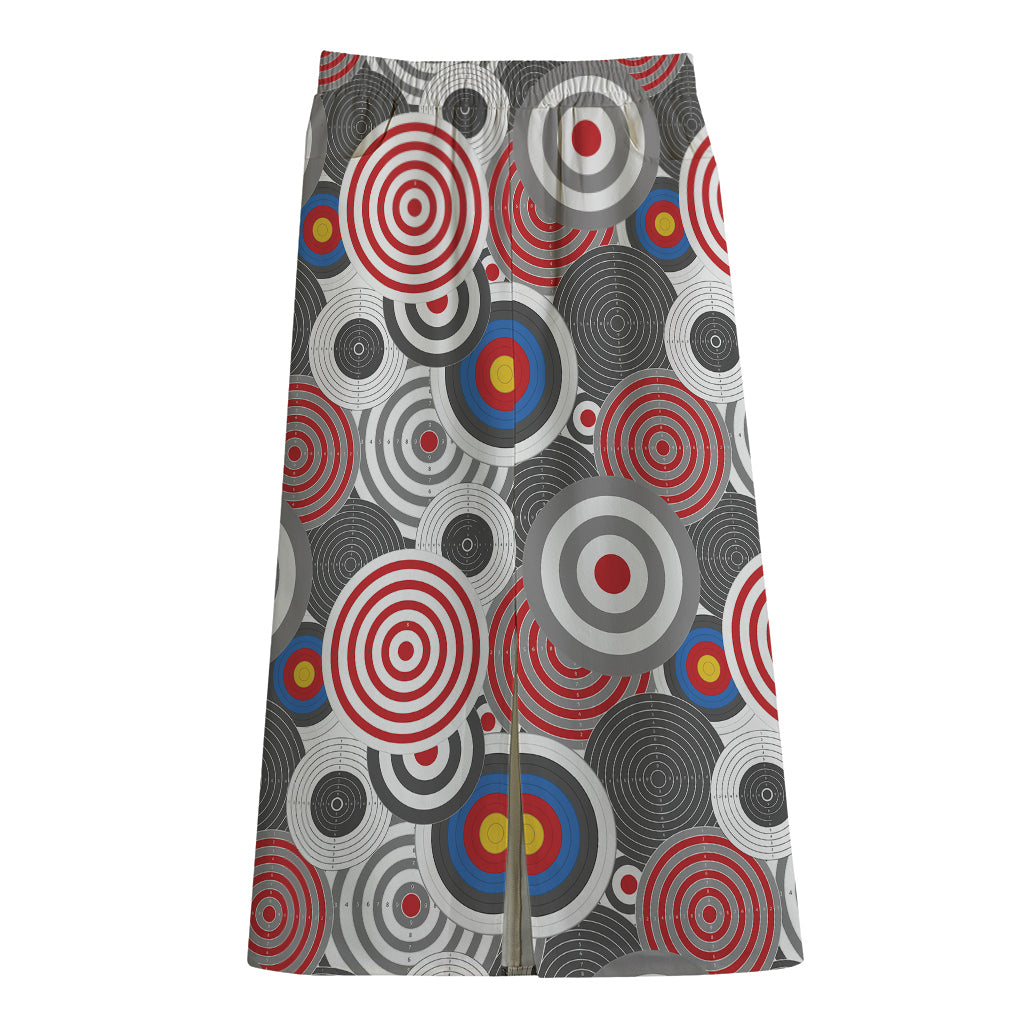 Bullseye Target Pattern Print Cotton Front Slit Maxi Skirt