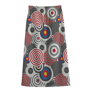 Bullseye Target Pattern Print Cotton Front Slit Maxi Skirt