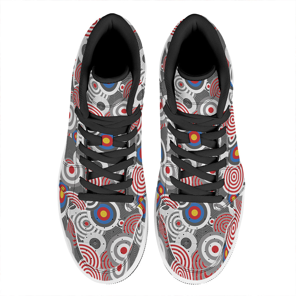 Bullseye Target Pattern Print High Top Leather Sneakers