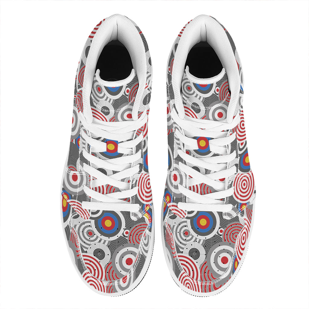 Bullseye Target Pattern Print High Top Leather Sneakers