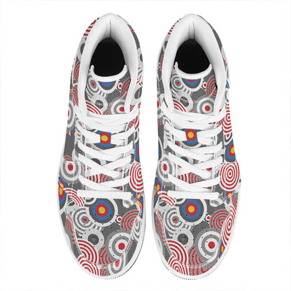 Bullseye Target Pattern Print High Top Leather Sneakers