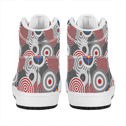 Bullseye Target Pattern Print High Top Leather Sneakers
