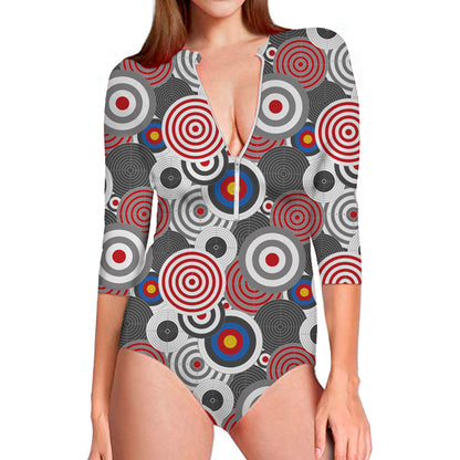 Bullseye Target Pattern Print Long Sleeve Swimsuit