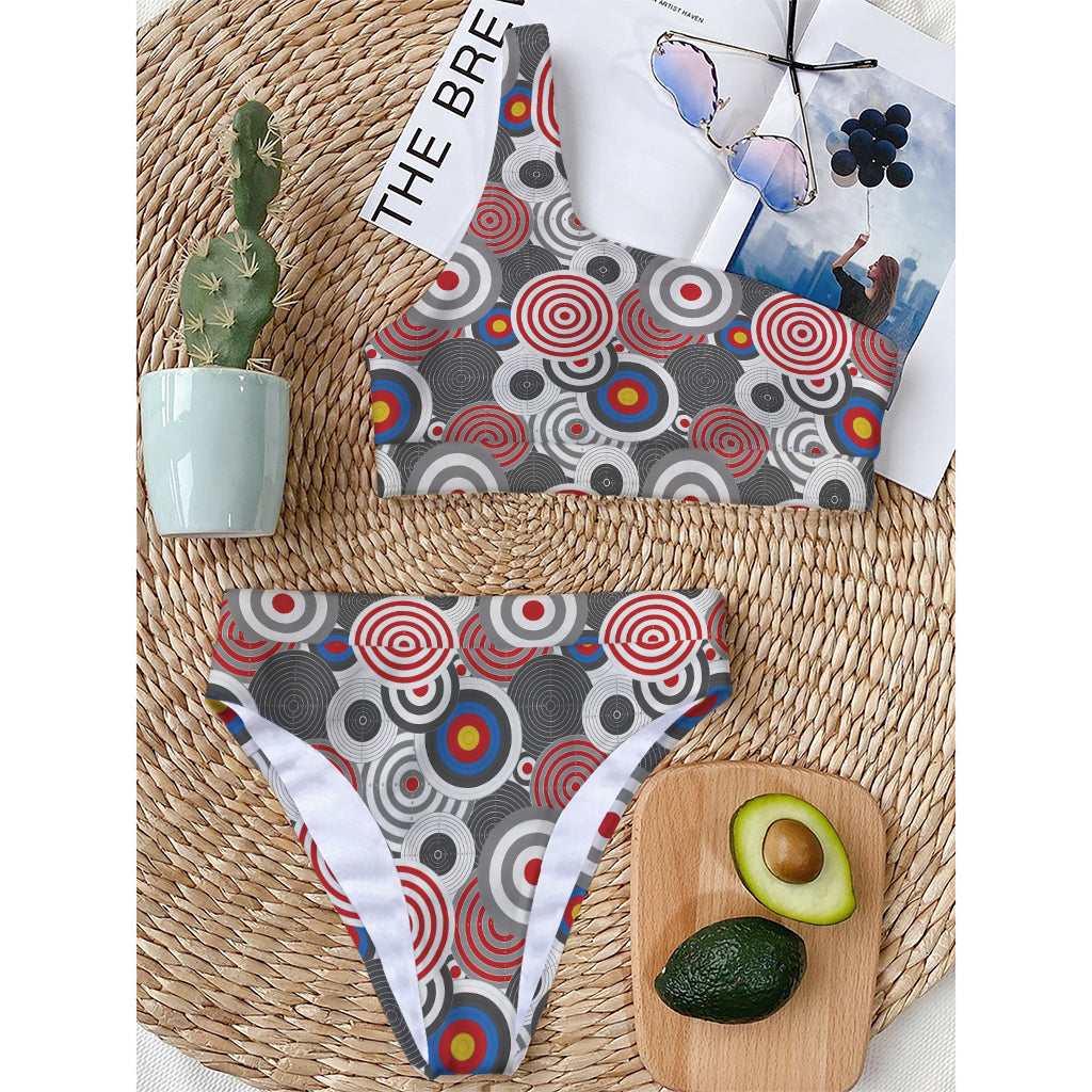 Bullseye Target Pattern Print One Shoulder Bikini Top