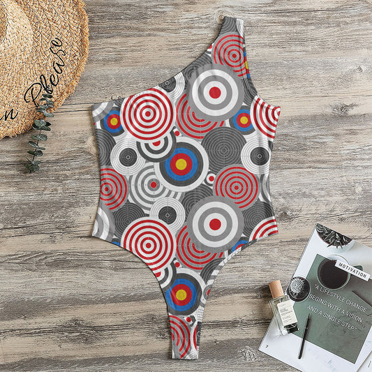 Bullseye Target Pattern Print One Shoulder Bodysuit