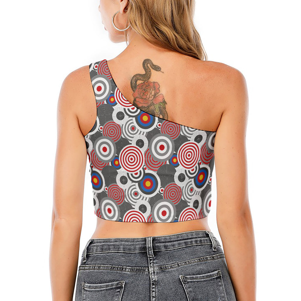 Bullseye Target Pattern Print One Shoulder Crop Top