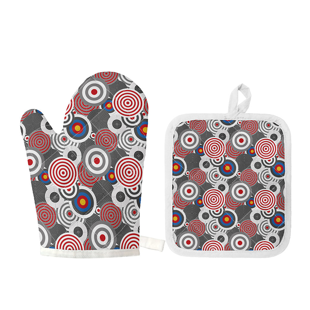 Bullseye Target Pattern Print Oven Mitt And Pot Holder Set