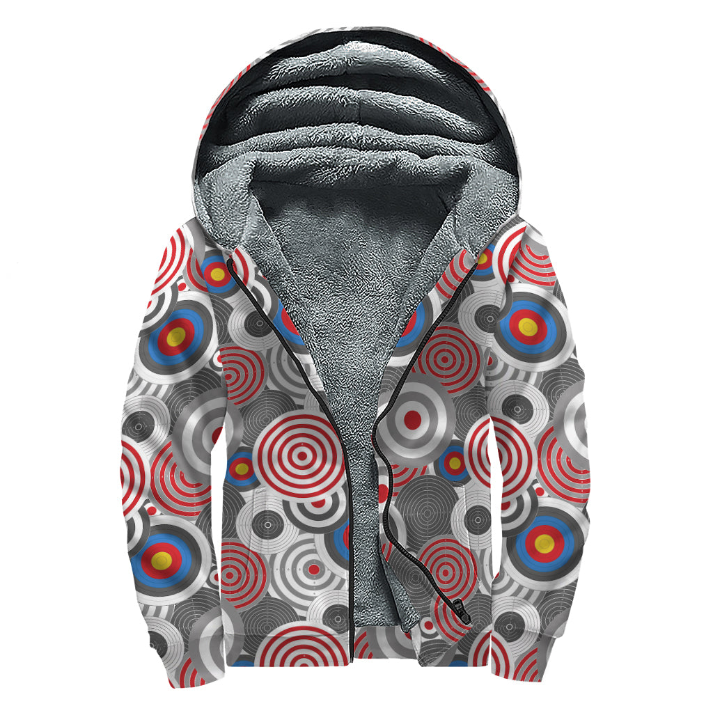 Bullseye Target Pattern Print Sherpa Lined Zip Up Hoodie