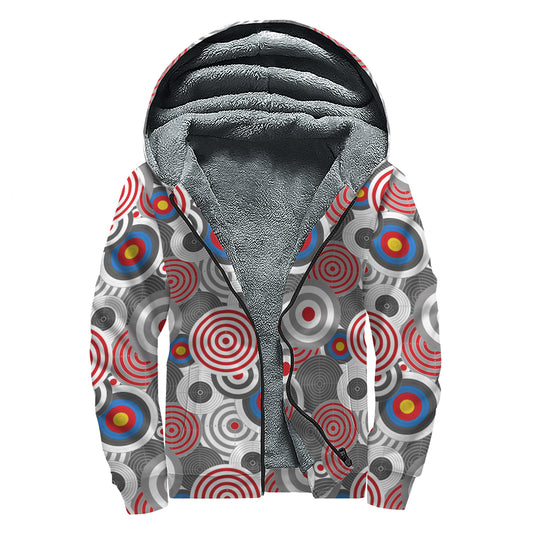 Bullseye Target Pattern Print Sherpa Lined Zip Up Hoodie