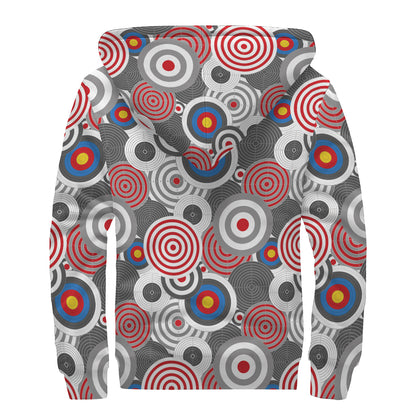 Bullseye Target Pattern Print Sherpa Lined Zip Up Hoodie