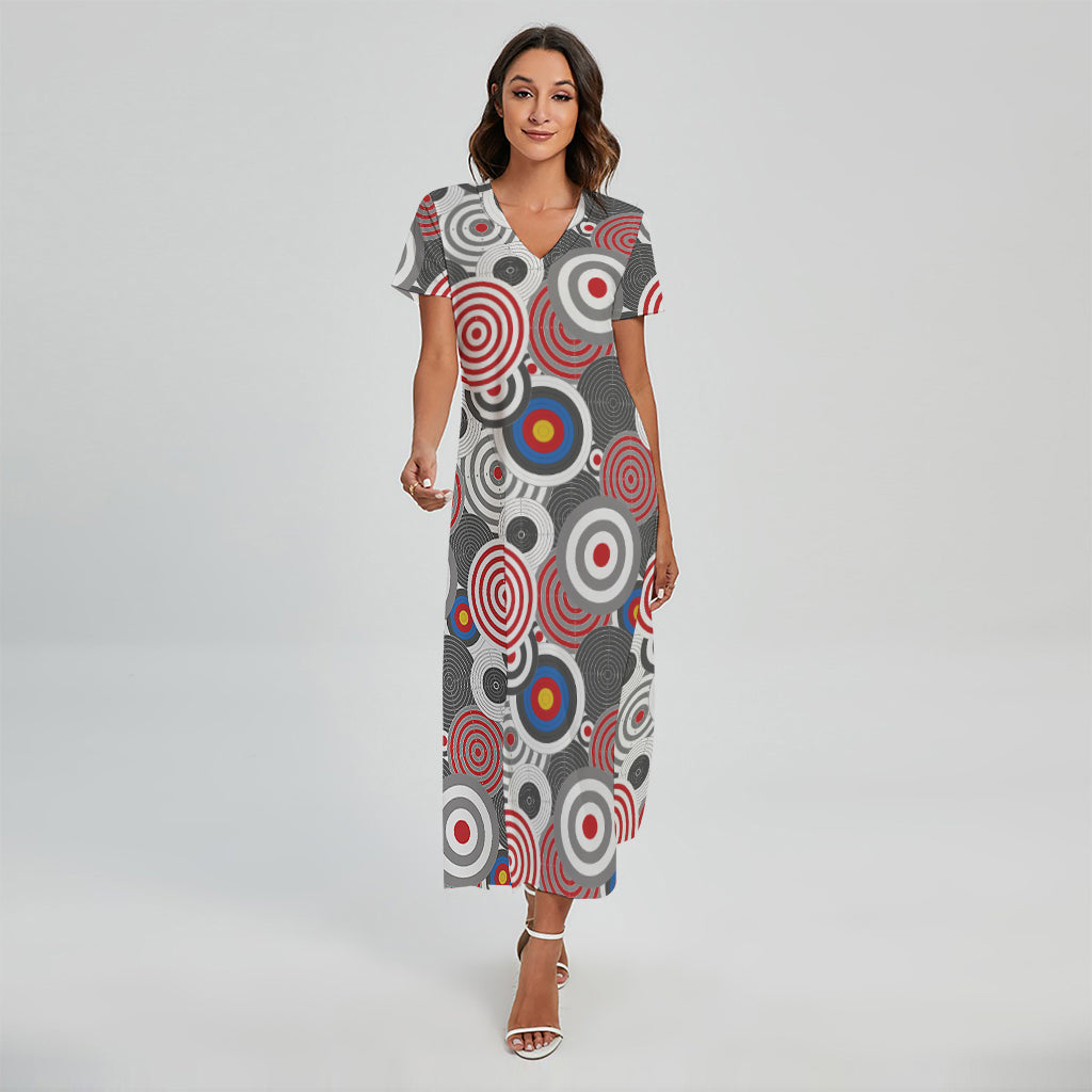 Bullseye Target Pattern Print Short Sleeve Maxi Dress