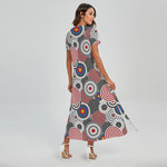 Bullseye Target Pattern Print Short Sleeve Maxi Dress