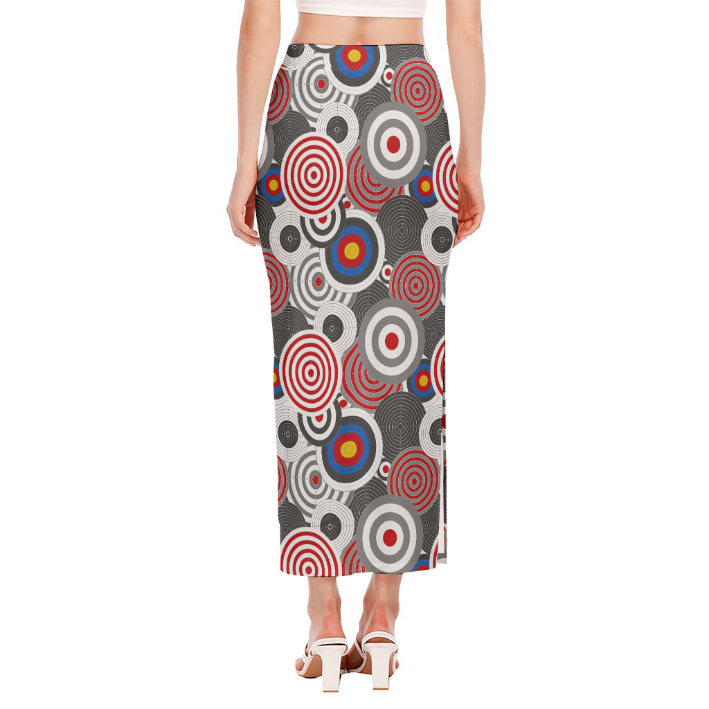Bullseye Target Pattern Print Side Slit Maxi Skirt