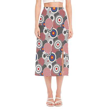 Bullseye Target Pattern Print Side Slit Midi Skirt
