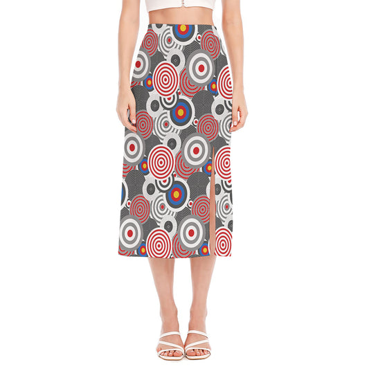 Bullseye Target Pattern Print Side Slit Midi Skirt