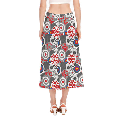 Bullseye Target Pattern Print Side Slit Midi Skirt
