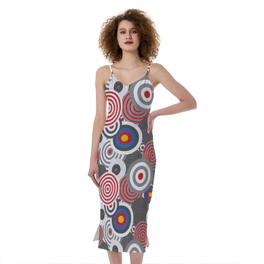 Bullseye Target Pattern Print Slim Fit Midi Cami Dress