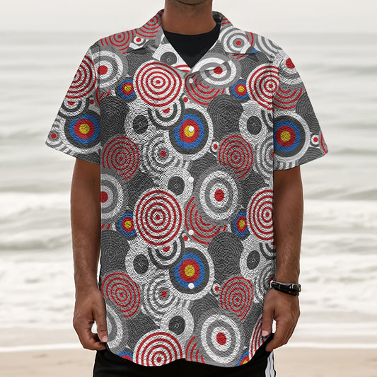 Bullseye Target Pattern Print Textured Short Sleeve Shirt