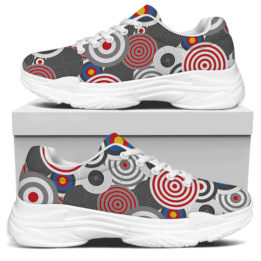 Bullseye Target Pattern Print White Chunky Shoes