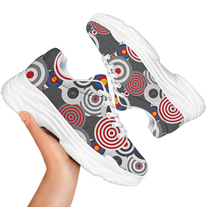Bullseye Target Pattern Print White Chunky Shoes