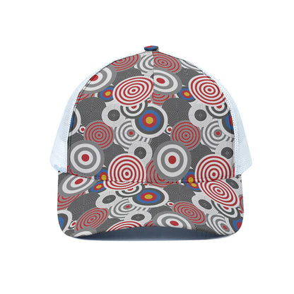 Bullseye Target Pattern Print White Mesh Trucker Cap