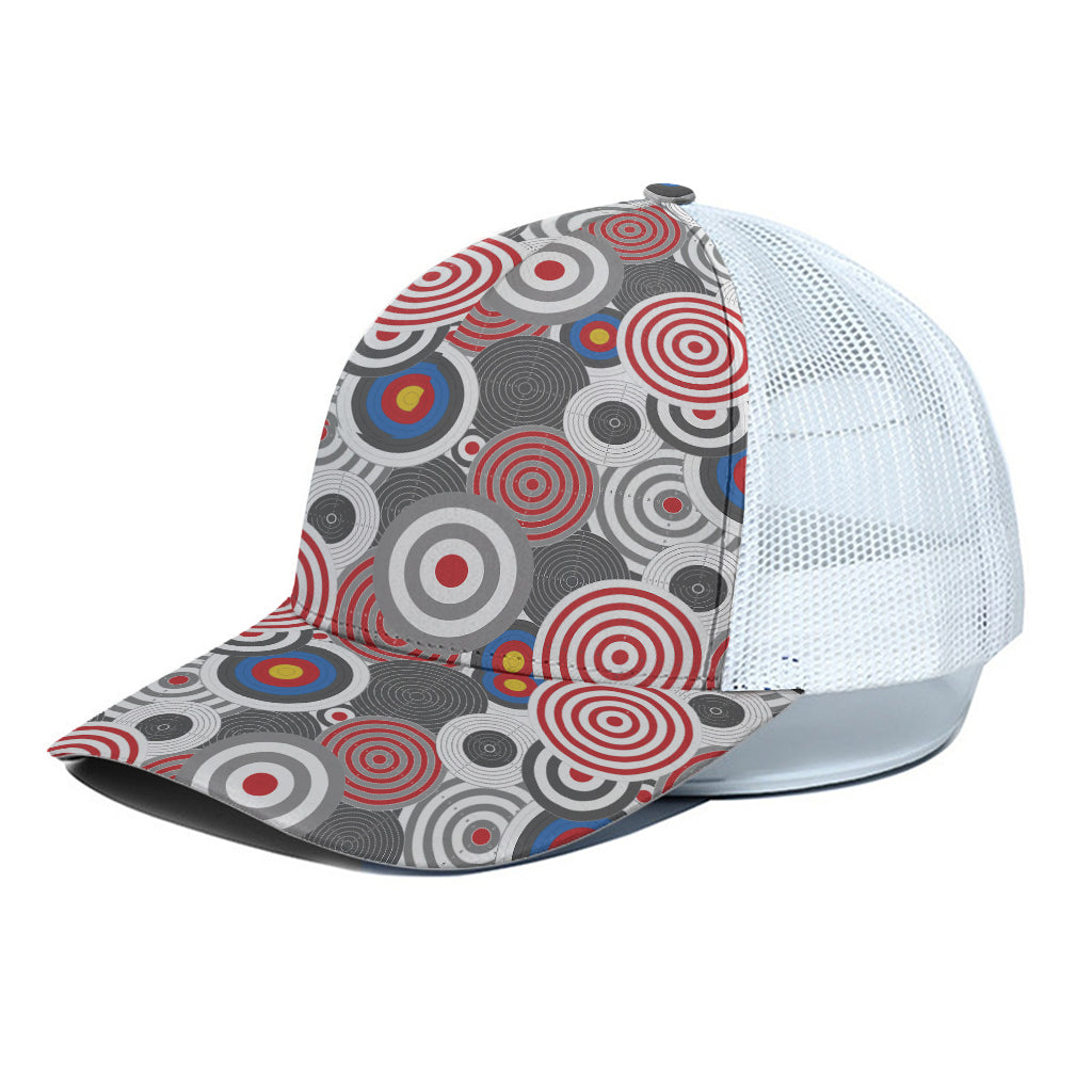 Bullseye Target Pattern Print White Mesh Trucker Cap