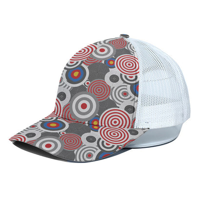 Bullseye Target Pattern Print White Mesh Trucker Cap