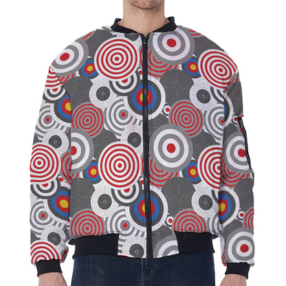 Bullseye Target Pattern Print Zip Sleeve Bomber Jacket