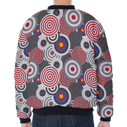 Bullseye Target Pattern Print Zip Sleeve Bomber Jacket