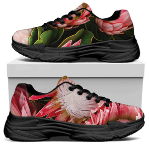 Bunches of Proteas Print Black Chunky Shoes