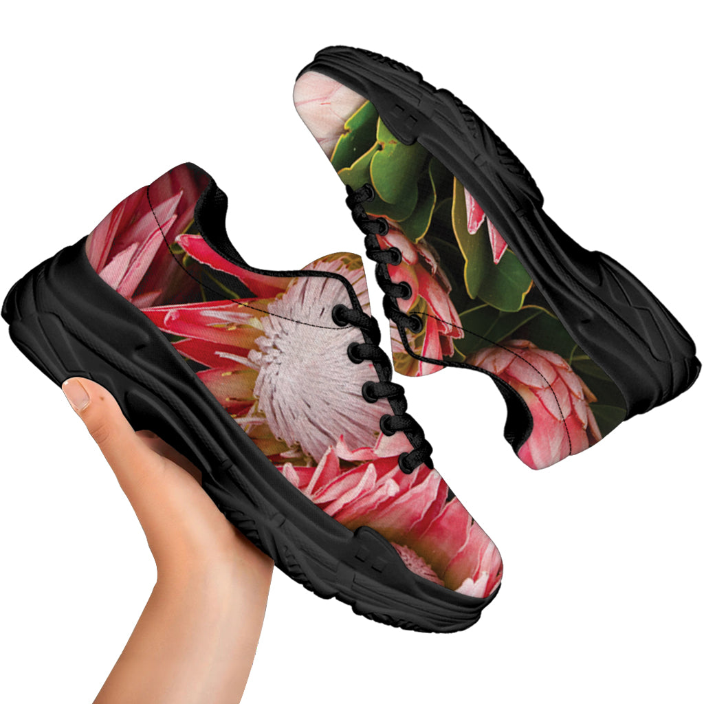 Bunches of Proteas Print Black Chunky Shoes