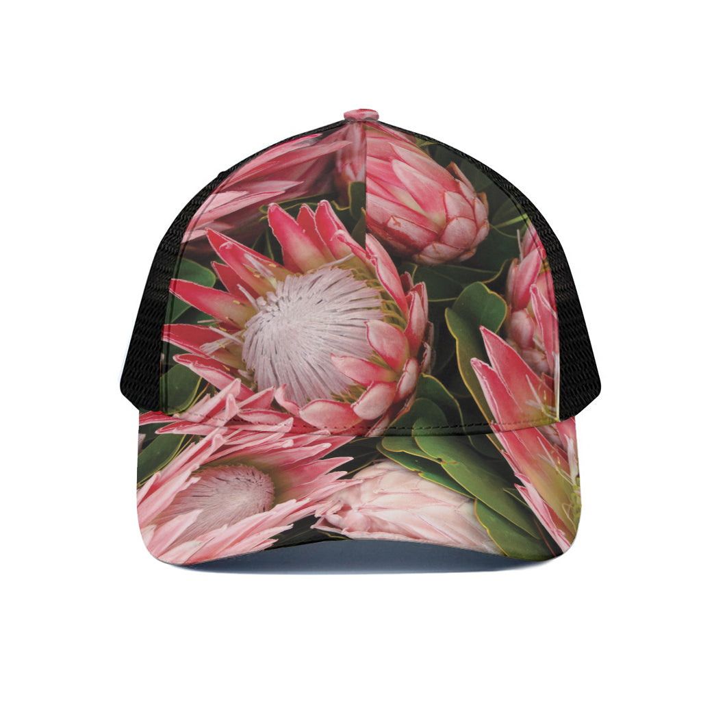 Bunches of Proteas Print Black Mesh Trucker Cap