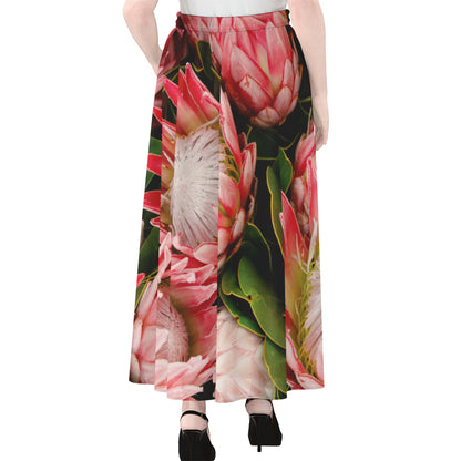 Bunches of Proteas Print Chiffon Maxi Skirt